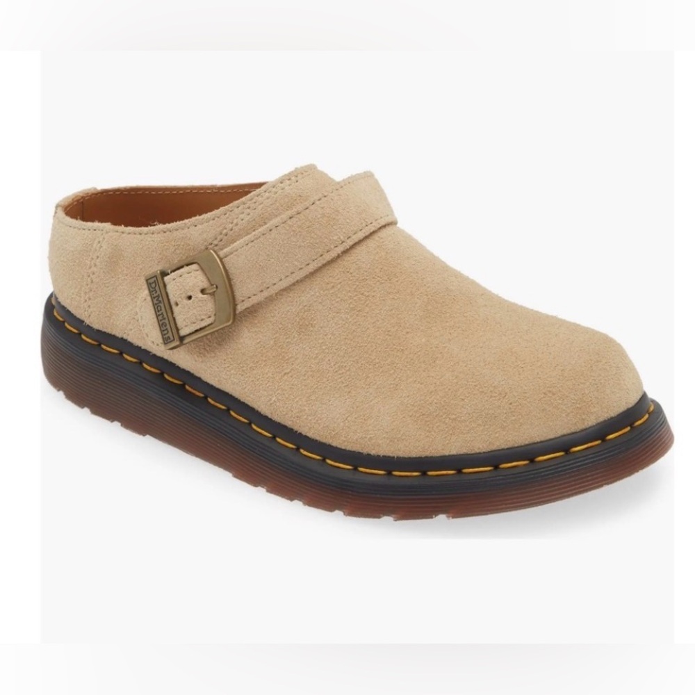 NWOB Dr. Martens Isham Slingback Mules Suede Parchment Beige Women 10